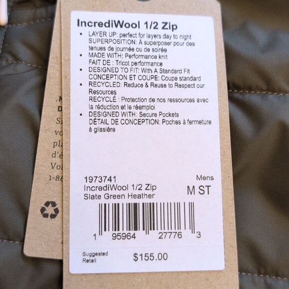 NWT Prana IncrediWool 1/2 Zip Sweater Slate Green Heather Size M Standard Fit - Picture 7 of 9